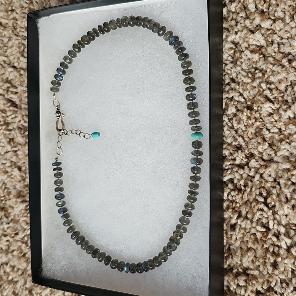 Elegant Labordorite Beaded Necklace with Turquoise Accents - Picture 9 of 9
